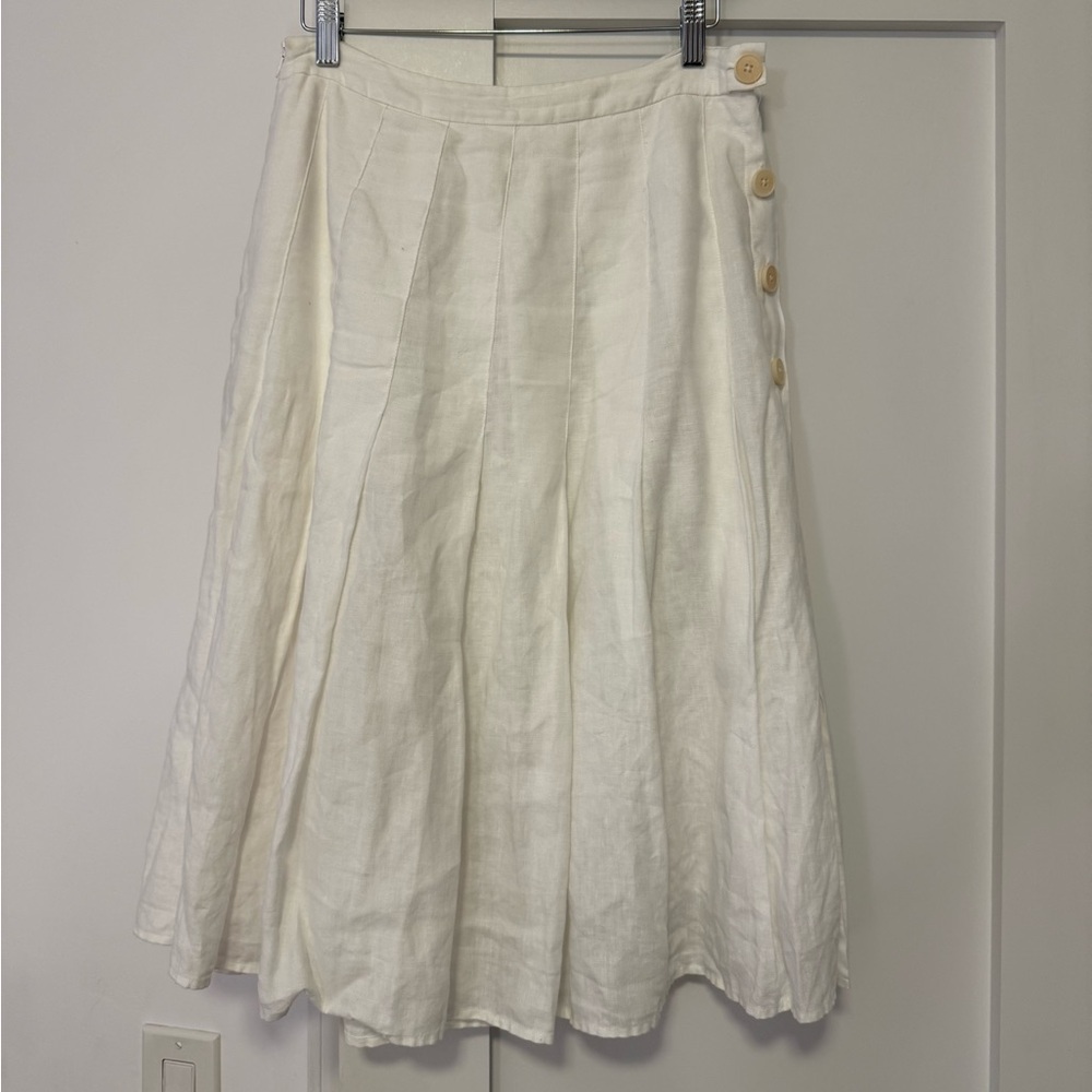 Aritiza Wilfred pleated linen midi skirt with button detail